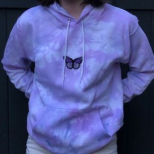 Purple and blue butterfly Tie dye hoodie